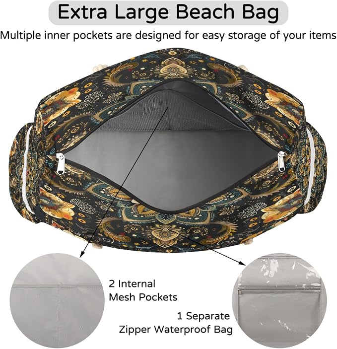 Large Beach Bag with Zipper Beach Bags for Women Water Resistant Swim Pool Bag - Image 7