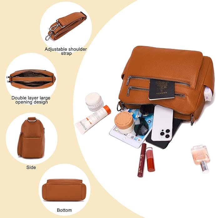 YZAOLL Large Crossbody Shoulder Bag for Women Vegan Leather Tote with Adjustable Wide Strap Work Purse with 10 Pockets