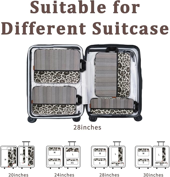 U+U 4 Set Compression Packing Cubes - Ultralight Travel Organizers, Space-Saving Suitcase Organizer, Expandable Packing Organizers for Travel Essentials (Leopard) - Image 7