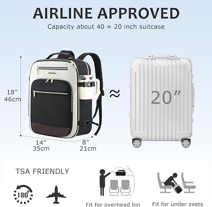 EMPSIGN 40L Travel Backpack for Women & Men | Airline Approved Carry On, TSA Personal Item Bag, Waterproof, Overnight Weekender Essentials, Fits 17" Laptop - Image 3
