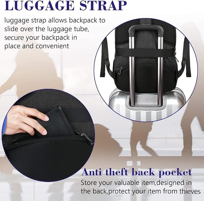 MATEIN Business Laptop Backpack, 15.6 Inch Travel Work Bag for Men Women | Water Resistant Daypack, Personal Item Bag Size, Anti Theft Pocket, Luggage Strap, Computer Backpack for Work College, Black - Image 6