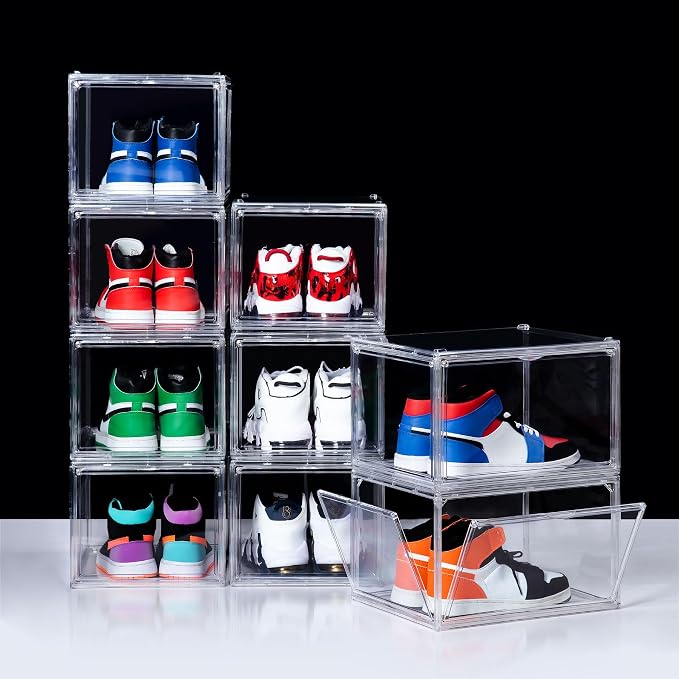 12 Pack Shoe Boxes, Clear Acrylic Stackable Plastic Sneaker Box Container, Magnetic Drop & Side Open Shoe Organizer Case Container With Lids Fits Up to Size 15(Transparency) - Image 3