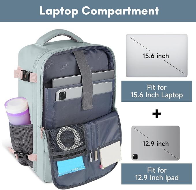 Taygeer Personal Item Backpack for Men Women, Travel Backpack Carry on | Carry on Luggage Flight Approved with Water Bottle Pocket & Shoe Pouch, Large Weekender Work Bag for Hiking Gift, Gray Powder - Image 5