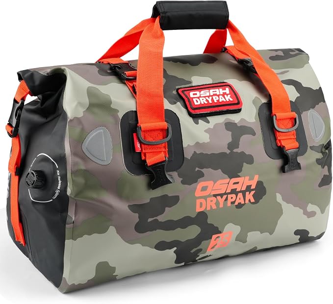 OSAH DRYPAK Waterproof Duffel Bag - Motorcycle Dry Bag Tail Bag with Large Storage Space, Waterproof Luggage Duffle Bags with Outer Mesh Zipper Pocket for Camping, Kayaking, Fishing & Traveling by OSAHDRYPAK