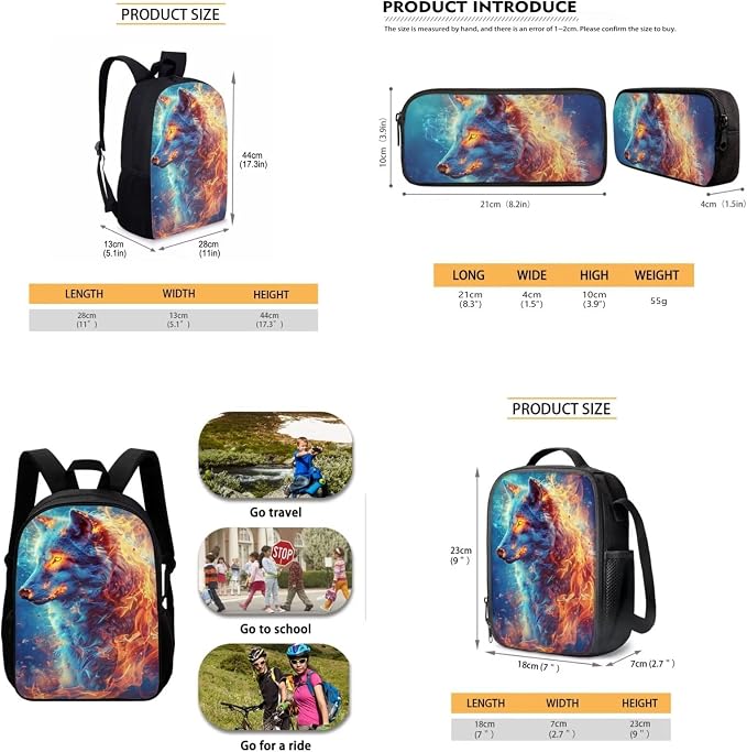 AFPANQZ Kids Backpack 3 Pieces Set Large Capacity School Bags with Heat Insulated Lunch Bags Small Pencil Bags 3 Pack - Image 5