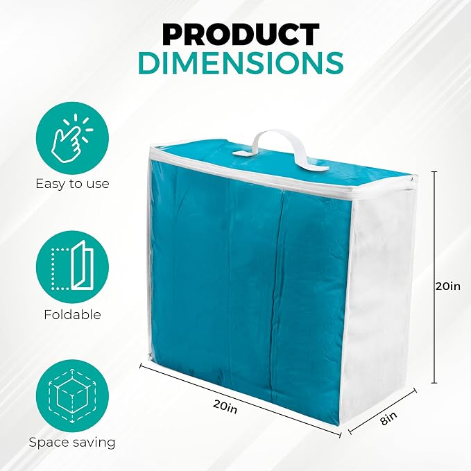 VitalUp 3 Pack Clear Plastic Storage Bags, Durable Zippered Storage Bags for Comforters, Blankets, Clothes, and Bedding - Breathable Nonwoven with Clear Front for Easy Organizing 20x20x8 - Image 4