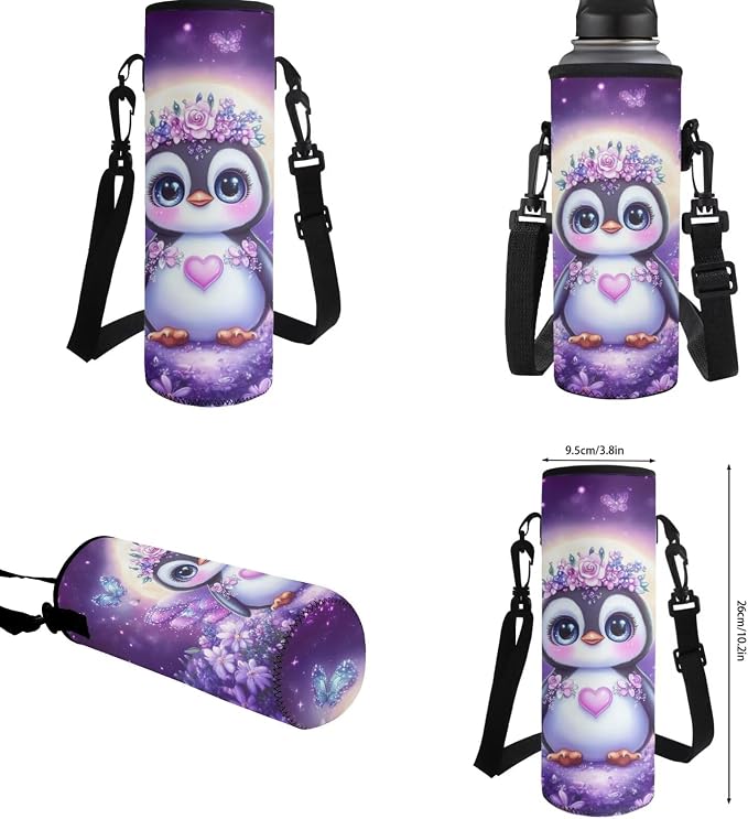 Cute Penguin Elementary School Backpack for Girls, Purple Girls Bookbag with Lunch Box, 4 Piece 17" Kids Bookbag Set with Lunch Box, Pencil Pouch & Leak-Proof Water Bottle Sleeve - Image 6