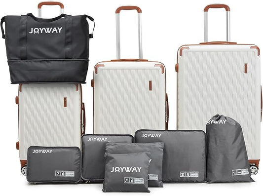 Melalenia Luggage 10 Piece Sets Clearance,Large Suitcase Set Spinner Wheels with TSA Locks,Hard Shell Luggage Sets for Women Travel Suitcase (White brown) by Melalenia