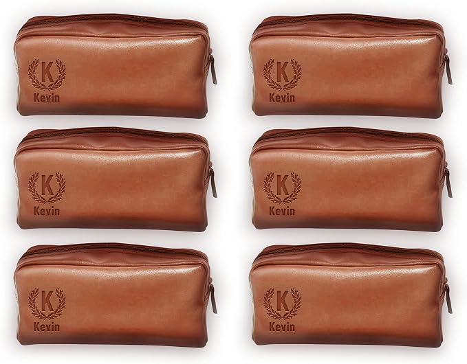 Leather Toiletry Bag for Men - Custom Toiletry Bag for Men - Personalized Toiletry Bag for Men - Custom Travel Toiletry Bag for Men, Mens Shaving Bag for Birthday, Holiday & Groomsmen Gifts (6, Brown) by Cusmiz