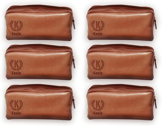 Leather Toiletry Bag for Men - Custom Toiletry Bag for Men - Personalized Toiletry Bag for Men - Custom Travel Toiletry Bag for Men, Mens Shaving Bag for Birthday, Holiday & Groomsmen Gifts (6, Brown) by Cusmiz