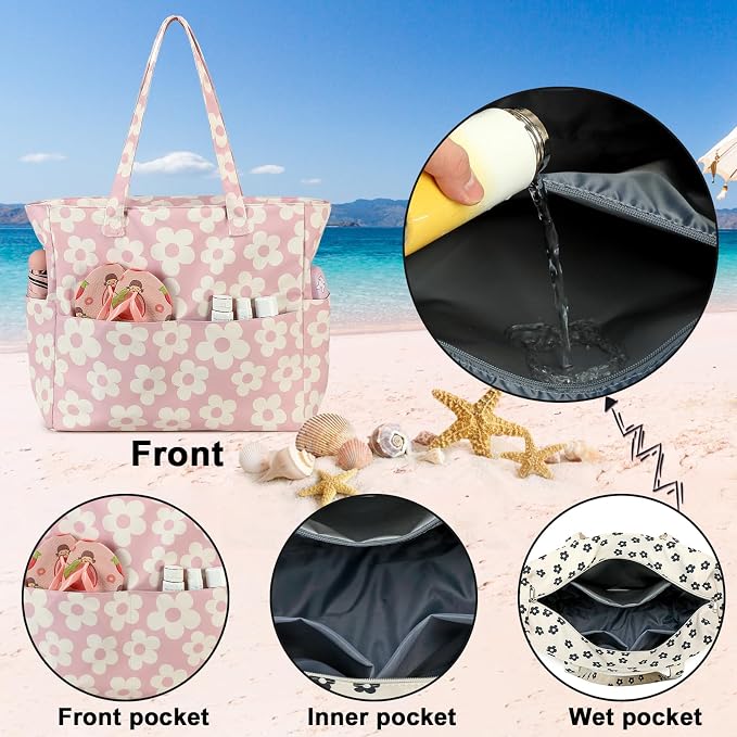 Bluboon Waterproof Beach Tote Pool Bags for Women Ladies Extra Large Carry On Bag With Wet Compartment for Weekender Travel - Image 3