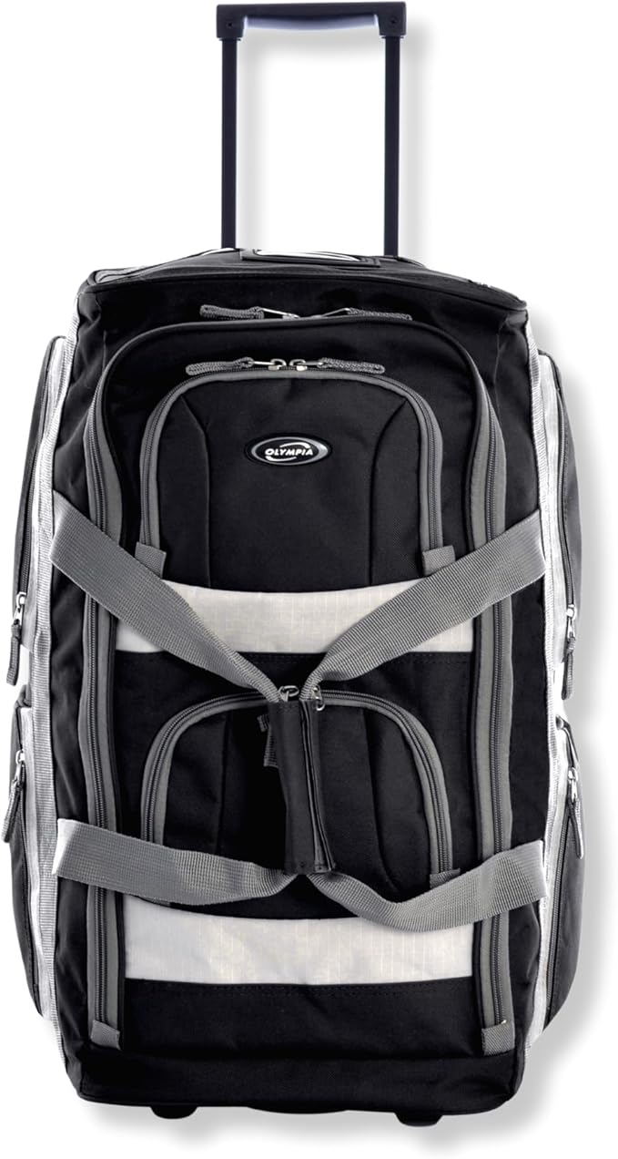 Olympia U.S.A. 22 inch Carry On 8 Pockets Wheeled Rolling Duffel Bag Water Resistant Luggage Lightweight Travel Suitcase with Retractable Handle by OlympiaUSA