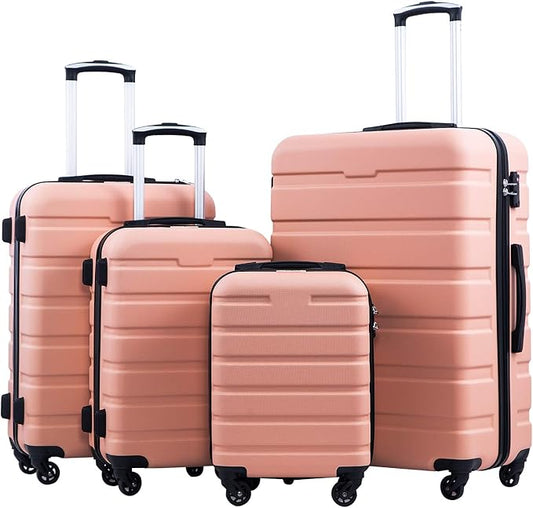 Coolife Luggage Set, Lightweight Durable Hardshell, 4 piece, Sakura Pink | suitcase set with 360° Spinner Wheels, TSA-approved Lock, Checked Family Travel, 16/20/24/28 Inch by COOLIFE