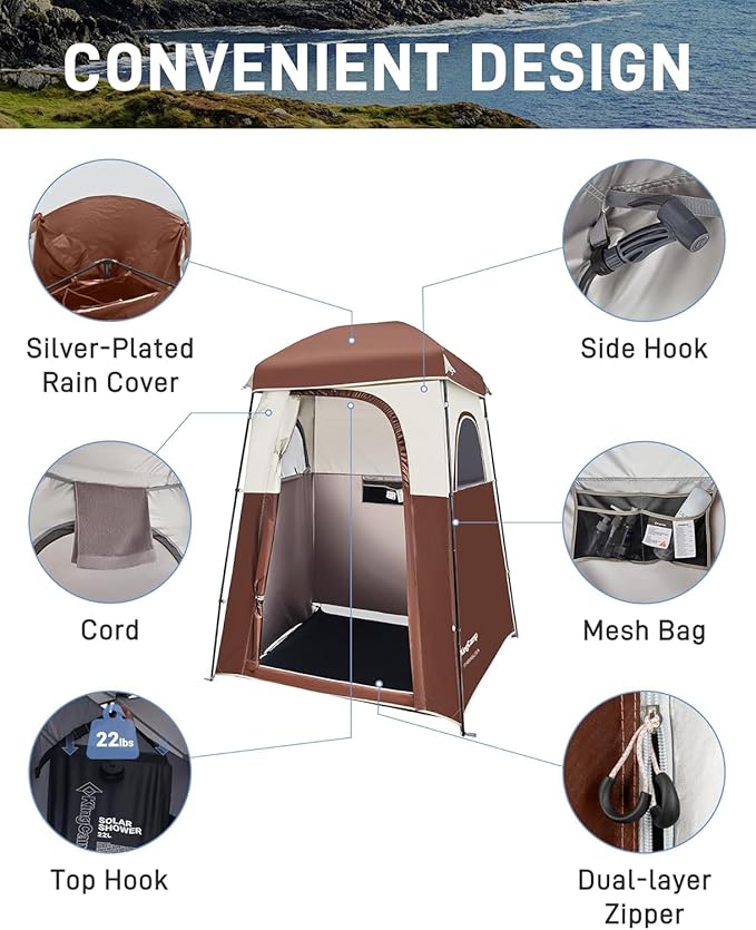 KingCamp Shower Tent, Portable Privacy Tent Outdoor Camping 1/2 Room Toilet Tents with Shower Bag & Dressing Room for Beach, Camping & Hiking - Image 3
