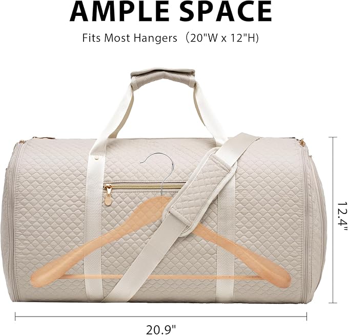 Coolife Garment Bag Carry On Convertible Travel Duffel Bag with Shoe Pouch Weekender Bag for Women Men 2 in 1 Hanging Suit Bag with Shoulder Strap Business Travel Bag (White, Standard) - Image 8