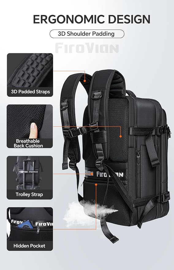 Vacuum Backpack Travel, 70L Expandable Carry On Backpack With Compression System, 2 Detachable TPU Vacuum Bags, TSA Lock, Water-Resistant, Fits 16" Laptop for Business & Travel - Image 6