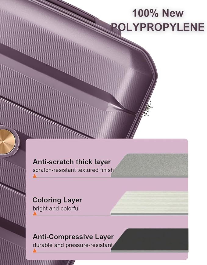 Somago Luggage Sets and Packing Cube Travel Set Lightweight Hardside Polypropylene Suitcases with Double Spinner Wheels and TSA Lock,Elegant Purple - Image 4