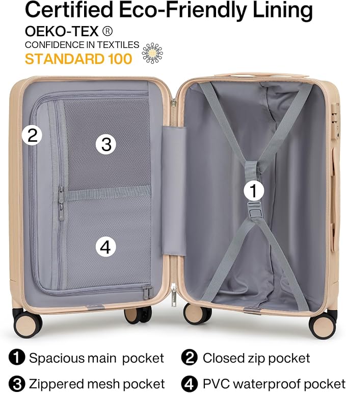 Hanke 20 Inch Carry On Luggage 22x14x9 Airline Approved Lightweight PC Hard Shell Suitcases with Wheels Travel Luggage Rolling Suitcase Travel Luggage Bag for Weekender（Cuba Sand） - Image 6