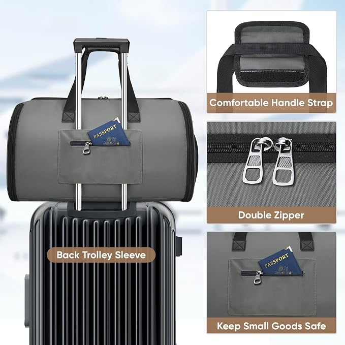 BALEINE Travel Garment Bag, Travel Suit Bag for Men, Water Resistant Carry on Garment Bag for Hanging Clothes, Garment Duffel Bag for Travel Business (Dark Gray-Convertible) - Image 6
