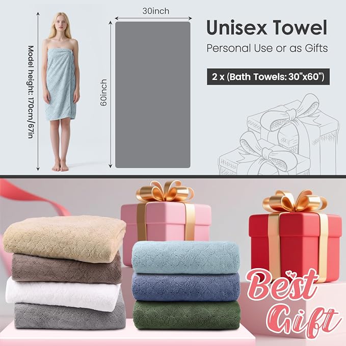 JML Bath Towels Pack of 2, 30 in x 60 in, Large Microfiber Bath Towel Set, Ultra Soft, Super Absorbent, Fast Drying, Use for Sauna, Sport, Travel, Fitness, SPA, Yoga,Coral Fleece -Light Blue - Image 2