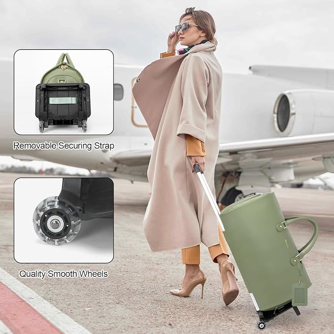 Modoker Rolling Garment Bags with Wheels, Women Garment Duffel Bag for Travel, PU Leather Convertible Garment Bag with Trollery Suit Luggage Bag (Green) - Image 6