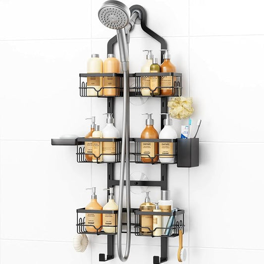 Vatex Shower Caddy Hanging Organizer, 3 Tier Adjustable Bathroom Shelves, Rustproof Over The Showerhead/Door Hanging Shelf for Inside Shower - No Drilling Shower Rack Bath Storage With Soap Holder by Vatex