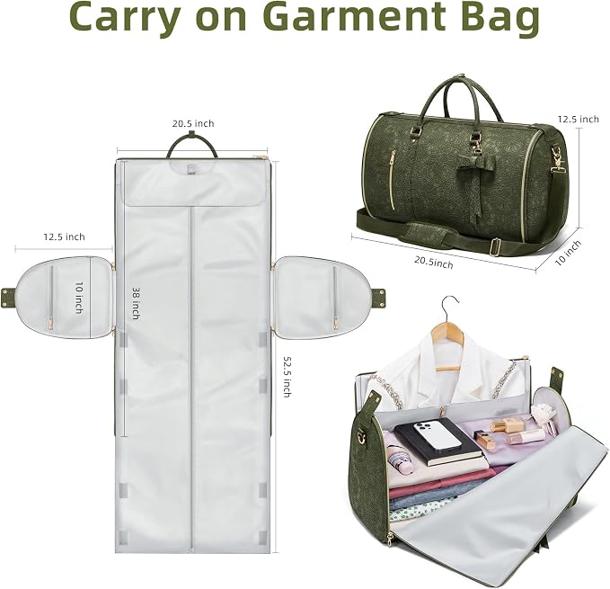 Garment Duffle Bag for Travel, 2-in-1 Foldable Carry On Garment Bag with Shoe Compartment & Toiletry Pocket, Convertible Weekender Bags for Women Business Travel, Vacation, Party, Deep Green - Image 3