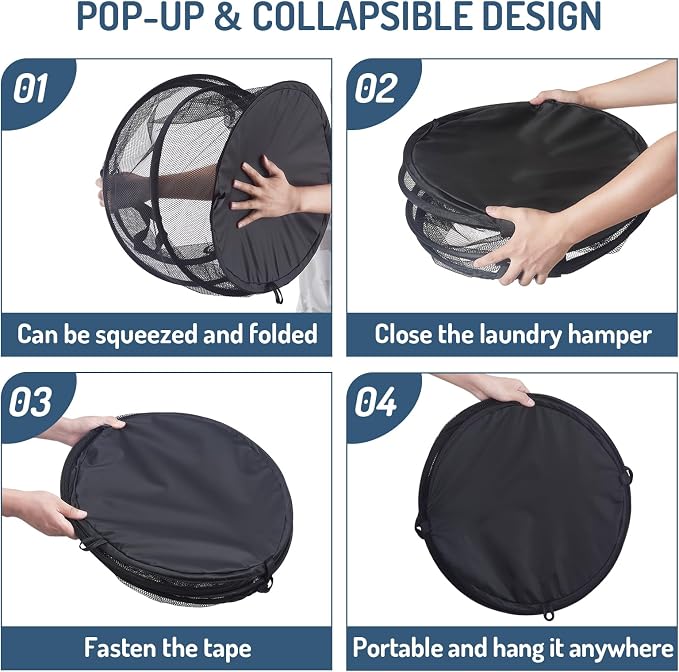Seiritex Mesh Popup Laundry Hamper 115L Foldable Laundry Basket Extra Large Capacity Collapsible Clothing Storage Basket with Handles 26 H x 18 W x 18 L (Black) - Image 6