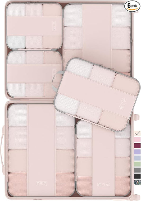 OlarHike 6 Set Compression Packing Cubes for Travel Essentials,Compressible Expandable Space Saver Bags for Organizing Clothes,Luggage Suitcase Garment Bags with Over 1000 pcs Mesh Holes(Beige) by OlarHike