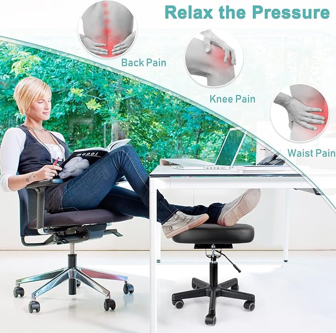 Lilithye Footrest Stool Under Desk Adjustable Height and Tilt Angle Footrest Ottoman Ergonomic Foot Stool with Wheels 360° Rolling for Home Office (New Black) - Image 5