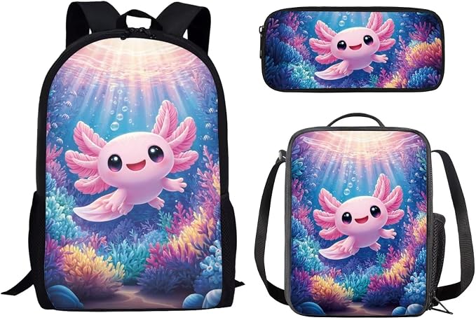 AFPANQZ Kids Backpack 3 Pieces Set Large Capacity School Bags with Heat Insulated Lunch Bags Small Pencil Bags 3 Pack by AFPANQZ
