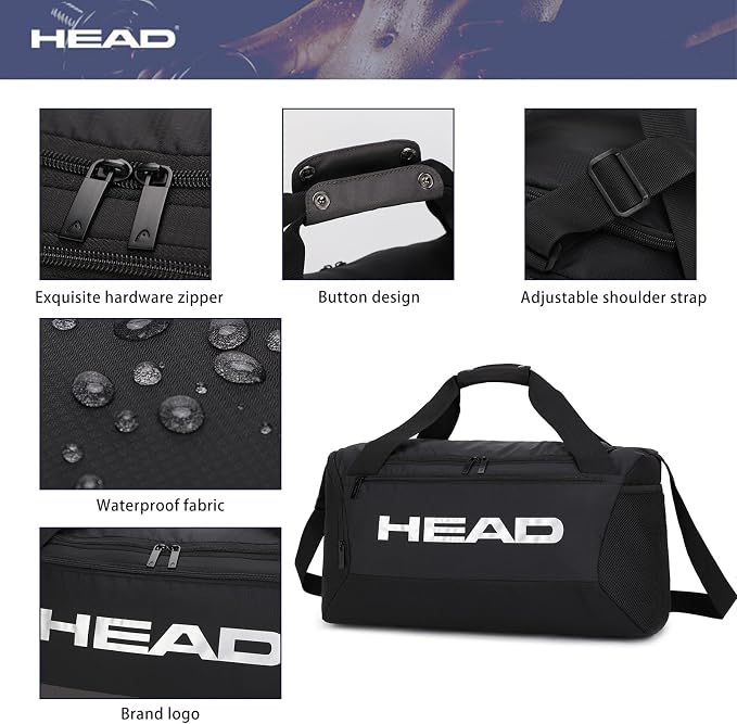 HEAD 45L Gym Duffel Bag with Separate Shoe Compartment & Wet Pocket for Men | Waterproof, Large Openning, with side pocket&inner large zipper pocekt, for Sport, Workout, Fitness, Swimming, Travel - Image 8