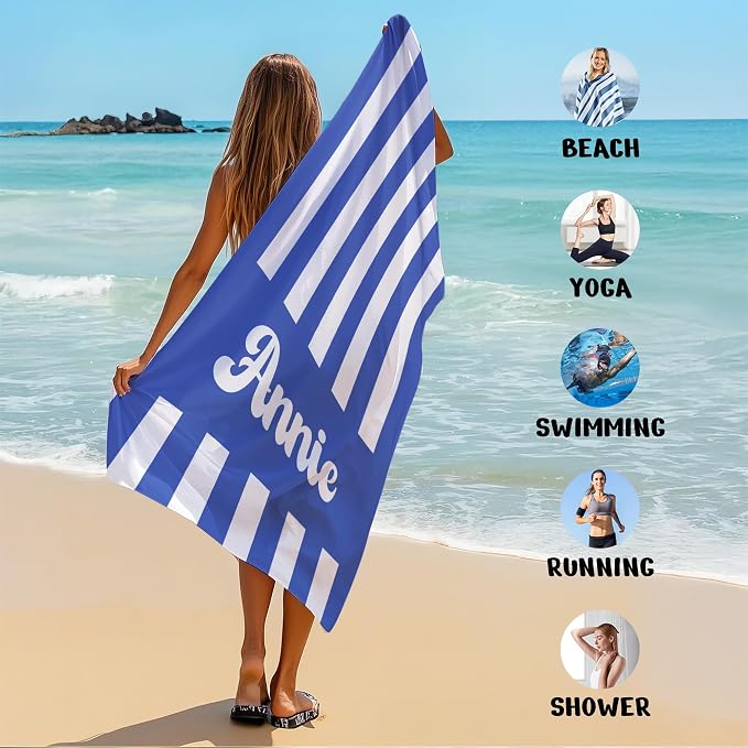 JML Personalized Beach Towel with Name, Custom Cabana Stripe Beach Towel, Customized Microfiber Pool Towel, Quick Dry & Absorbent Swim Towel for Adult,Mother's Day, Birthday, Summer Holiday,Vacation - Image 6