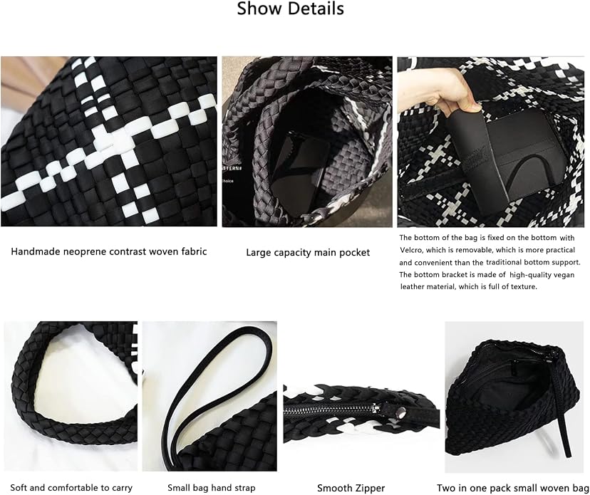 JINMANXUE Woven Hobo Bag For Women Neoprene Tote Bag Large Capacity Handbag Patchwork Handmade Casual Shoulder Bags - Image 2