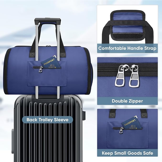 BALEINE Travel Garment Bag, Travel Suit Bag for Men, Water Resistant Carry on Garment Bag for Hanging Clothes, Garment Duffel Bag for Travel Business (Navy-Convertible) - Image 6