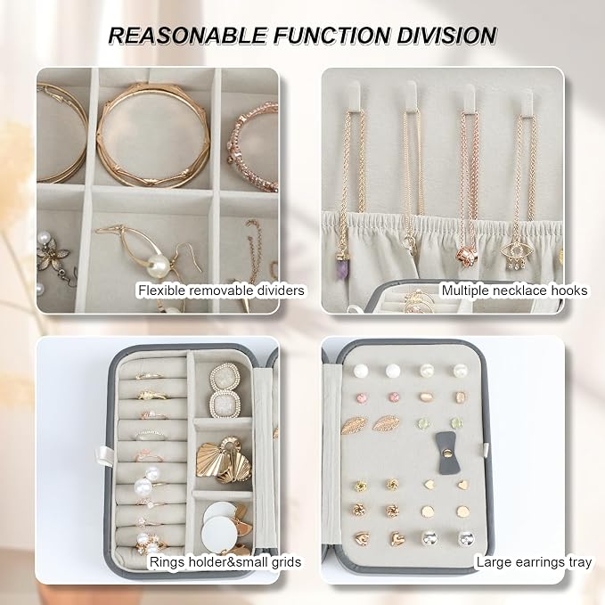 Jewelry Box for Women, Travel Jewelry Organizer Ladies Watch and Jewelry Case Travel Jewelry Case for Necklaces. (Grey) - Image 3