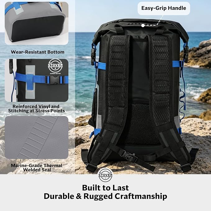 STOVER 30/40/55L Waterproof Dry Backpack & Phone Case - X-Large Floating Dry Bag for Kayaking, Travel, Hiking, Fishing, Camping, Motorcycles & Beach, Heavy-Duty Roll Top Men/Women (Black/Grey/Blue) - Image 7