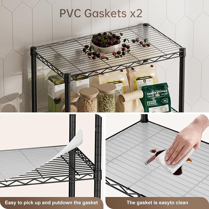 Golpart 4 Tier Shelves Storage Shelf Wire Closet Bathroom Organizers Metal Pantry Kitchen Garage Shelving Unit Laundry Room Organization Home Rack Net Basket Black with Wheels 14”D X 24”W X 48.9”H - Image 4