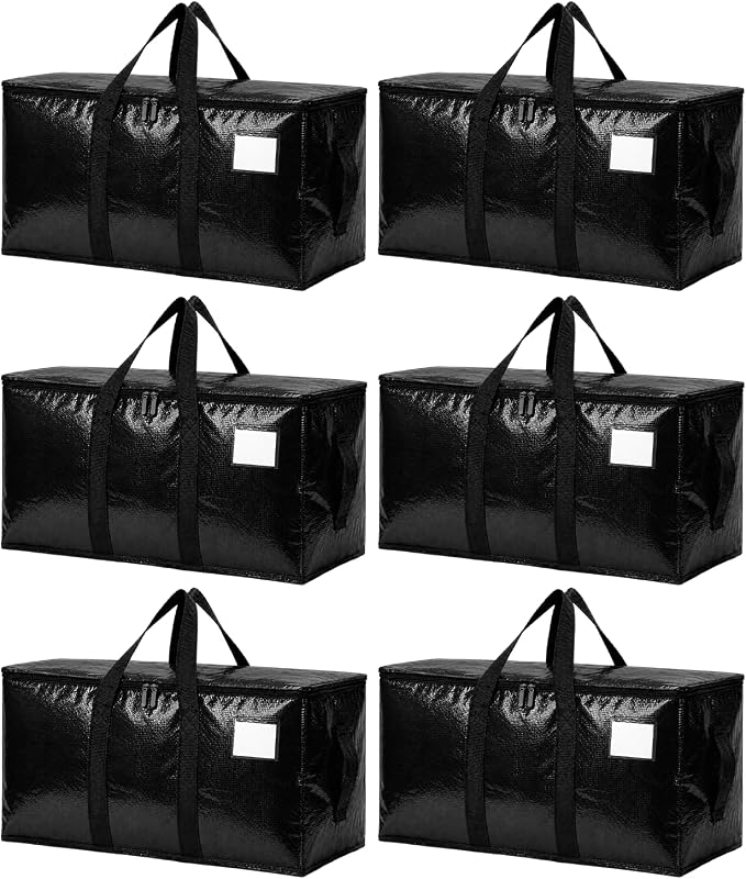 Songrey Heavy Duty Moving Bags, 6 Pack Large Storage Bags with Zipper & Handles, Waterproof Totes Bags for Clothes Packing, Moving, College Supplies, Home Organization by Unknown