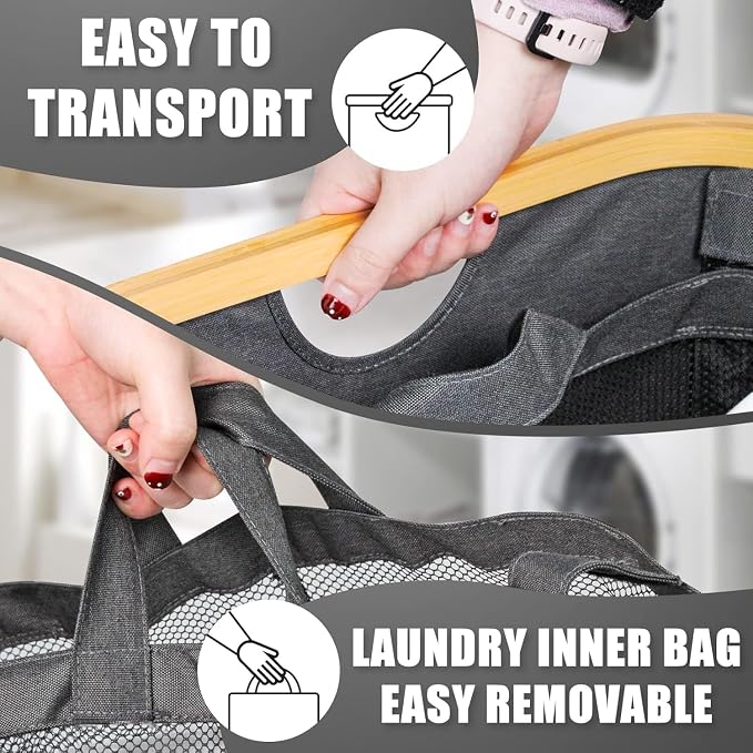 Hampers for Laundry Basket with Lid, 160L Large Laundry Hamper 3 Section | Dirty Clothes Hamper Separator with 3 Removable Bags & 5 Labels, Divided Laundry Organizer for Bedroom, Laundry Room, Gray - Image 6
