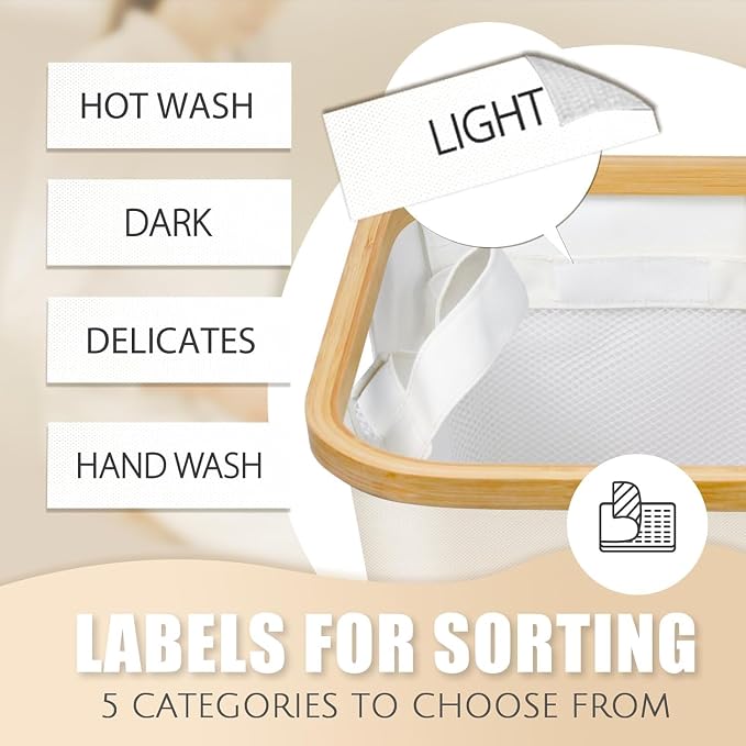 Hampers for Laundry Basket with Lid, 145L Large Laundry Hamper 3 Section | Dirty Clothes Hamper Separator with 3 Removable Bags & 5 Labels, Divided Laundry Organizer for Bedroom, Laundry Room, Beige - Image 6