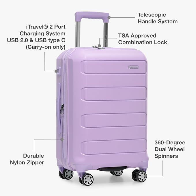 Traveler's Choice Pagosa Hardshell Expandable Luggage with Spinner Wheels, Lavender, 2-Piece Set (22/27) - Image 7