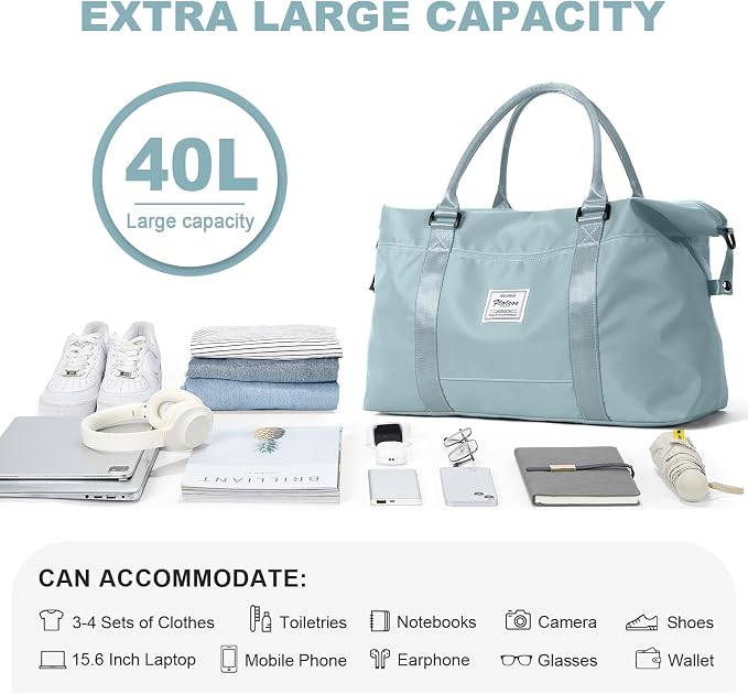 Travel Duffel Bag, Carry On Overnight Weekender Bags for Women | Travel Bag with Wet Pocket & Trolley Sleeve, For Spirit Airlines 18x14x8 Personal Item Bag - Image 2