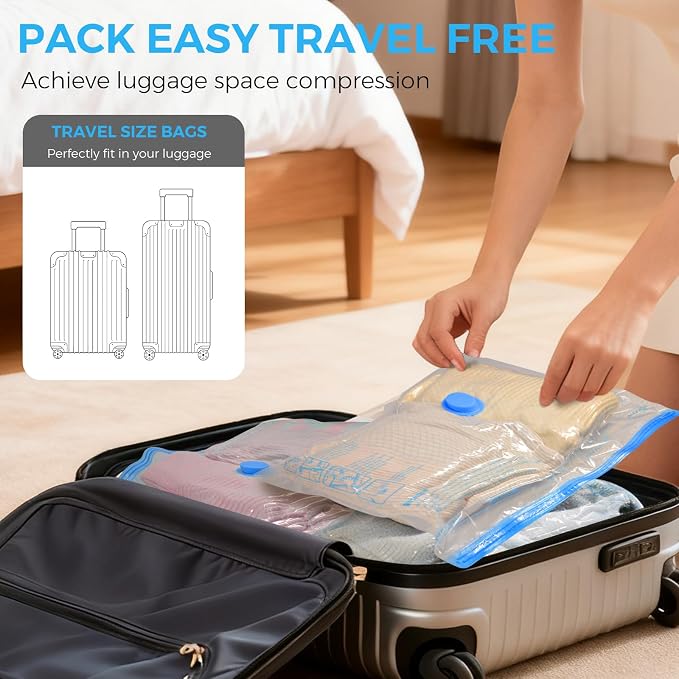 ANBIUX Vacuum Bags for Travel with Rechargeable air Pump, 16 Pack Carry-on Size Compression Packing Bags for Luggage and Suitcase, Space Saver for Clothes and Clothing Travel 16 PACK+PUMP - Image 7