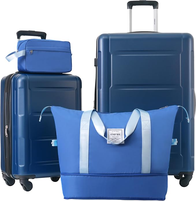 Merax Luggage Set 2 Piece Suitcase Sets with Spinner Wheel,Lightweight Hardside Expandable Travel Laggage with TSA Lock,Suitcase with Travel Bag(20"/28",Blue) by Merax