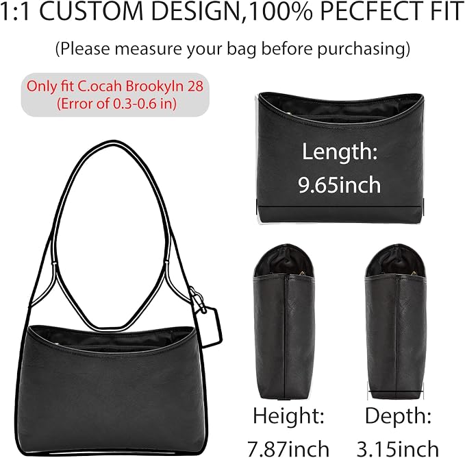 Dupont Paper Brooklyn 28 Bag Insert, Lightweight Purse Organizer for Coach Brooklyn 28 Shoulder Bags, Handbag Inner Divider Shaper with Elastic Cup Holder Smooth Zipper, Balck - Image 2