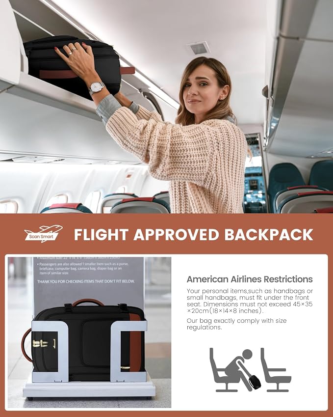 LOVEVOOK Carry On Travel Backpack For Women Men Flight Approved, 40L Personal Item Backpack for Airplanes, Business Weekender Overnight Daypack Fits 17 Inch Laptop, With 2 Packing Cubes, Black-Brown - Image 7