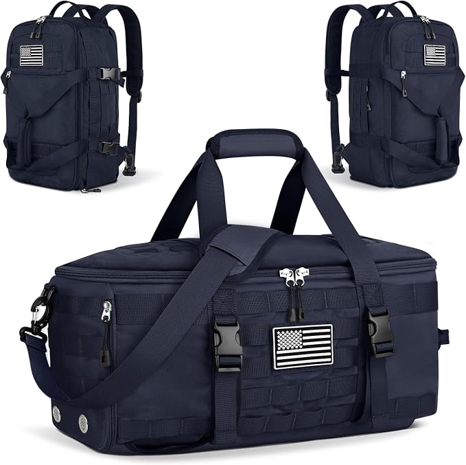 Gym Bags for Men Women, Military Travel Duffle Bag Backpack with Shoe Compartment, 3 in 1 Carry on with Wet Pocket, Weekender Overnight Range Backpack for Workout Football Gym, Blue by ETRONIK