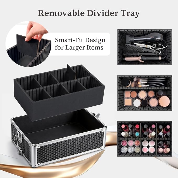SHOWERSAFE 4 in 1 makeup train case - Professional cosmetology case on wheels, Large Transformable Makeup Train Case & Barber Case, Portable rolling makeup case & Makeup Cart, Black - Image 3