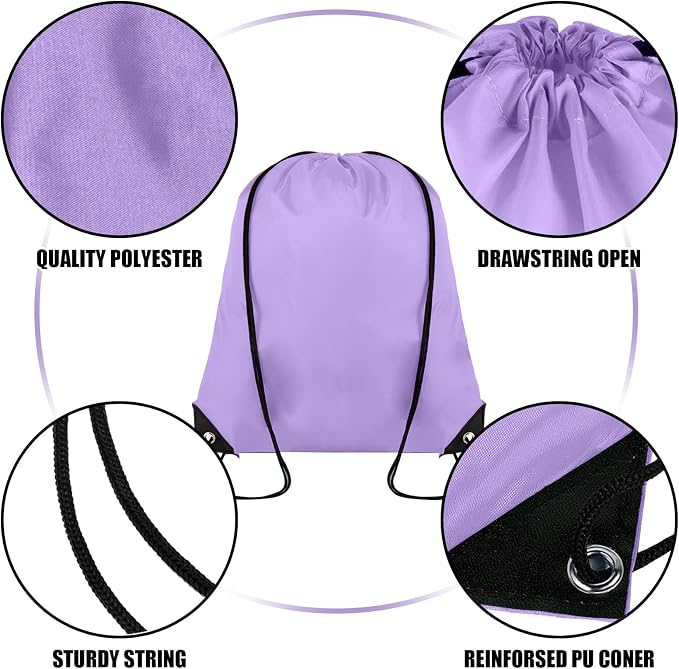 Grneric 60 Pieces Drawstring Backpack Bulk Cinch Sackpack Ployster Drawstring Bags for Gym Party Trip(Lavender) - Image 2